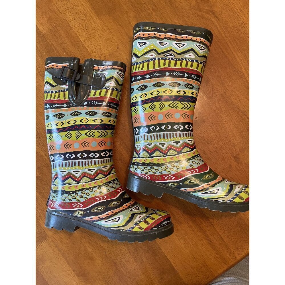 Bogs Colorful Aztec Pattern High Rain Boots Size 7